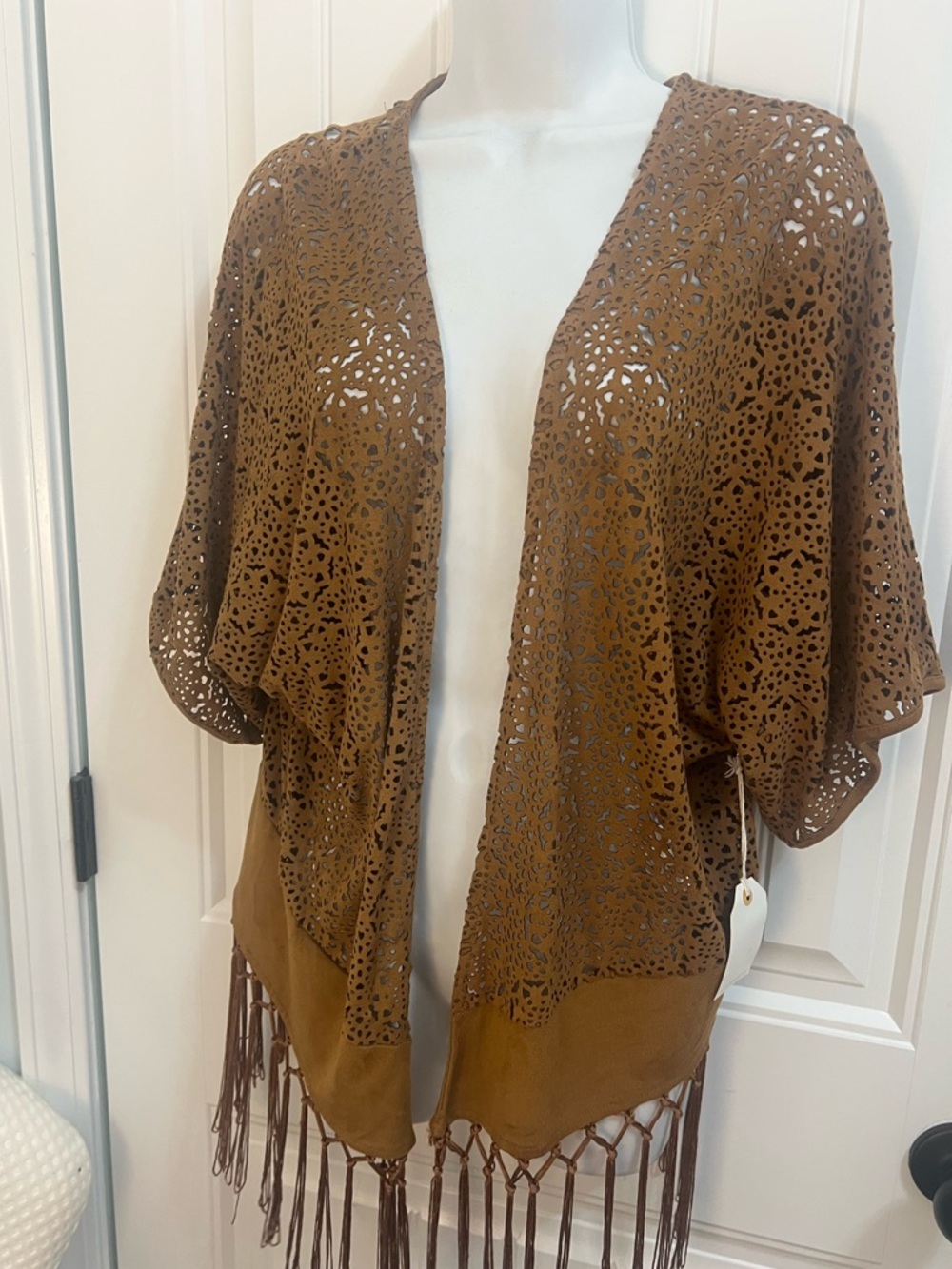 Coco + Jamison faux leather kimono with bottom fringe - NWT